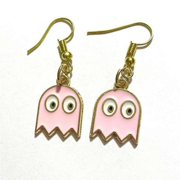 Jewelry - Pink Pac-Man Ghost Metal Dangle Earrings